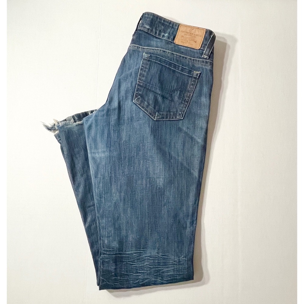 American Eagle Jeans Womens 12 Blue Artist Flare Vintage Y2K Thrashed 35x32